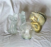 Clear Glass Angels; 2 candle holders ±