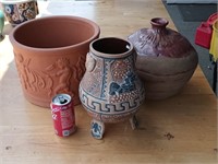3 Terra Cotta decorations pots look at pictures