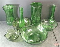 8 Piece Lot of Green Glassware