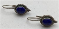 Sterling Silver Earrings W Blue Stone