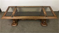 Coffee table with amber glass inlays