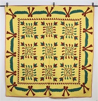 Antique Yellow Green and Red Tulip Quilt