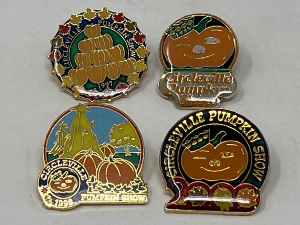 4 Circleville Pumpkin Show Pins 1997, 1998, 1999,&