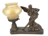 Art Nouveau Figural Table Lamp Nude, Glass Shade