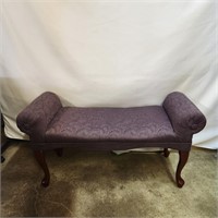 Purple rolled-arm upholstered bench