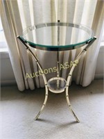 Small glass accent table with metal bamboo style l
