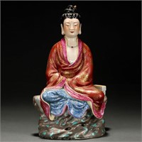 A CHINESE FAMILLE ROSE SEATED GUANYIN