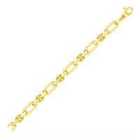 14k Gold Polished And Textured Link Bracelet