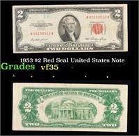 1953 $2 Red Seal United States Note Grades vf++