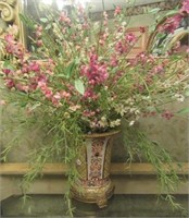 Ornate Vase with Artificial Floral Arrangement.