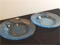 2pc Sapphire Blue Kig Glass Fruit Pattern Plates