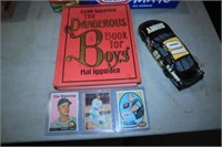DIE CAST #1 RACE CAR, 3 BALL CARDS & BOYS BOOK