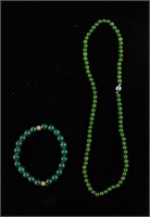 Chinese Green Hardstone Neckslace & Bracelet
