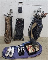 Golf bags, clubs, shoes