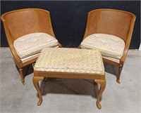 2 Wicker Back Chairs & Bench