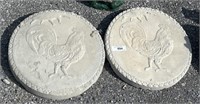 2 Concrete Rooster Garden Stepping Stones.
