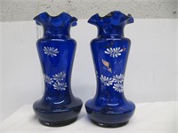 COBALT BLUE HAND BLOWN VASES