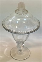 FINE ANTIQUE PRESSED GLASS COVERED COMPOTE