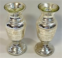 DESIRABLE 19TH CENTRE MERCURY GLASS CANDLE HOLDERS