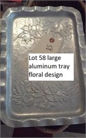 lg old aluminum tray w floral motif