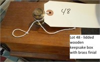 wooden keepsake box w brass finial on lid