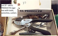 old EL PRODUCTO cigar box w tools, wrenches, etc