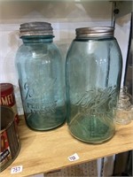 2 Ball green glass jar quart and a half 1 is
