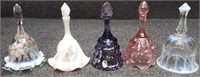 (5) Fenton Glass Bells - Some are Artist Signed
