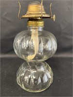Clear glass oil lamp.  9 1/2in tall.  Base only