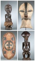 4 Songe style masks and power figures. 20th cen