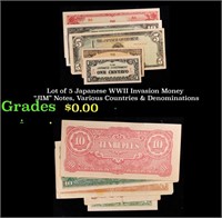 Lot of 5 Japanese WWII Invasion Money "JIM" Notes,