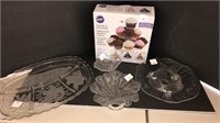 (1) cupcake treat stand (4) glass serving dishes