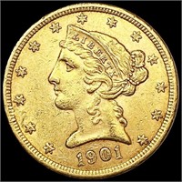 1901-S $5 Gold Half Eagle UNCIRCULATED