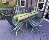 Outdoor Table, Chairs, Umbrella, Rug