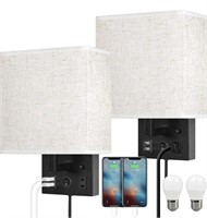 PLUG IN WALL LAMPS W/USB CHARGE STATION 2LAMPS