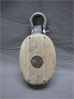 Vintage Wooden Pulley with No Rope