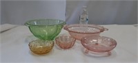 Green and pink depression glass, vintage