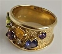 14KT gold and multi color gemstone ring