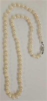 23" Hand Knotted Pearl Necklace w/14K Clasp