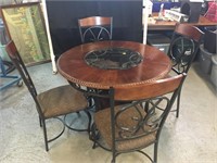 44" Round Wood/Glass/Metal Table with 4 chairs