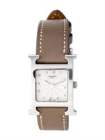 Hermes Heure H Silver Dial Tan Women's Watch 21mm