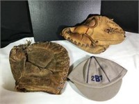 Vintage Baseball Mitts and Cap