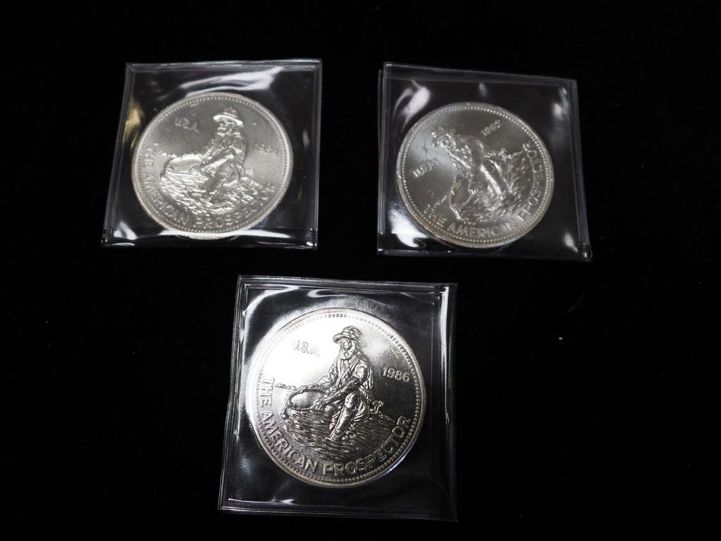 Three one troy ounce silver medallions marked
