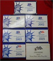 (7) US Mint Proof Sets- 1999-2001-2002-2003-2005-