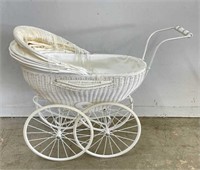 Vintage Wicker Doll Stroller w/ Floral Handle