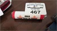 Roll of 2012 last year of issue Canadian Pennies
