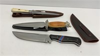 (3) knives, (2) double sided