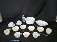 FIRE KING-MIXING BOWL,BAKE DISH,CUPS & SAUCERS +