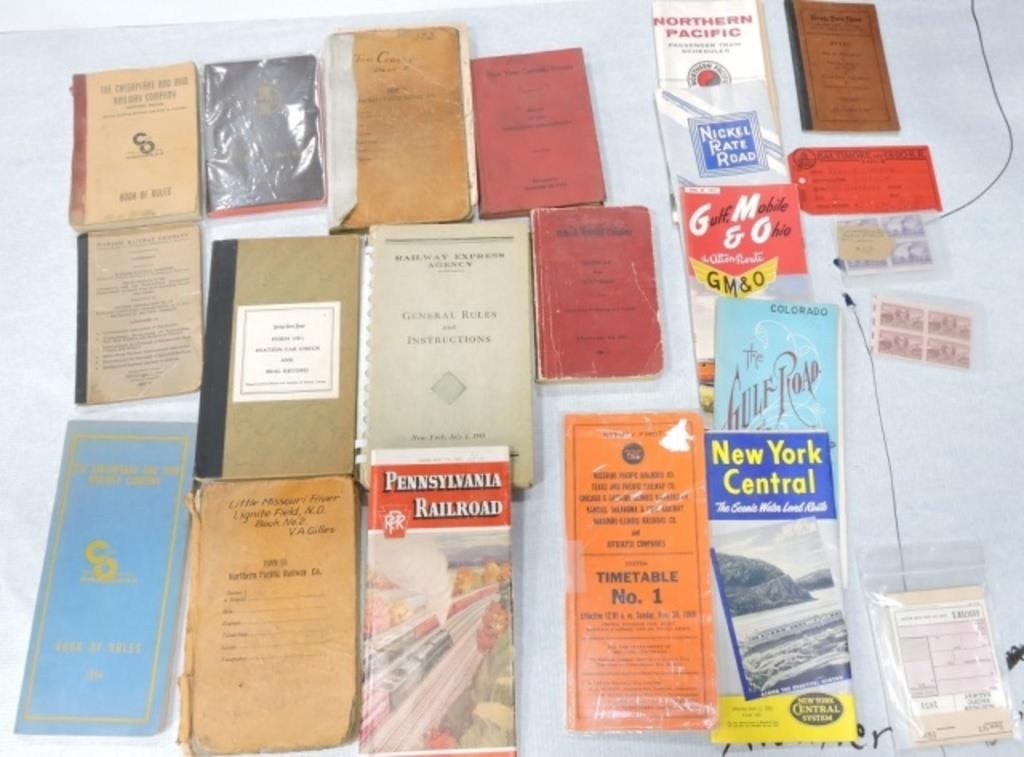 Railroad lot of ephemera, time tables, and more