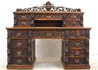 Carved English antique oak desk
